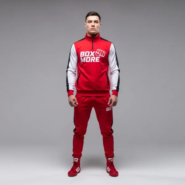 Red, black, and white custom boxing tracksuit