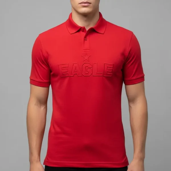 Red embossed polo shirt.