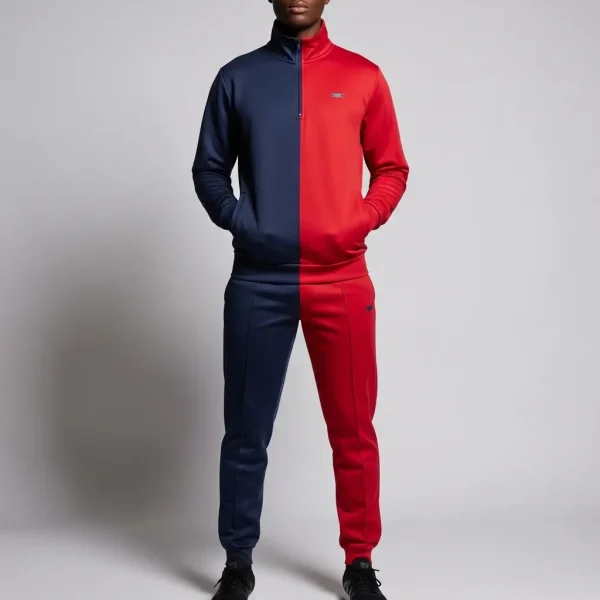 Navy and red two-tone custom tracksuit