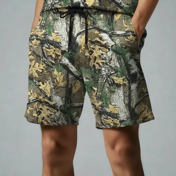9 inches inseam brown fall camo mesh shorts.