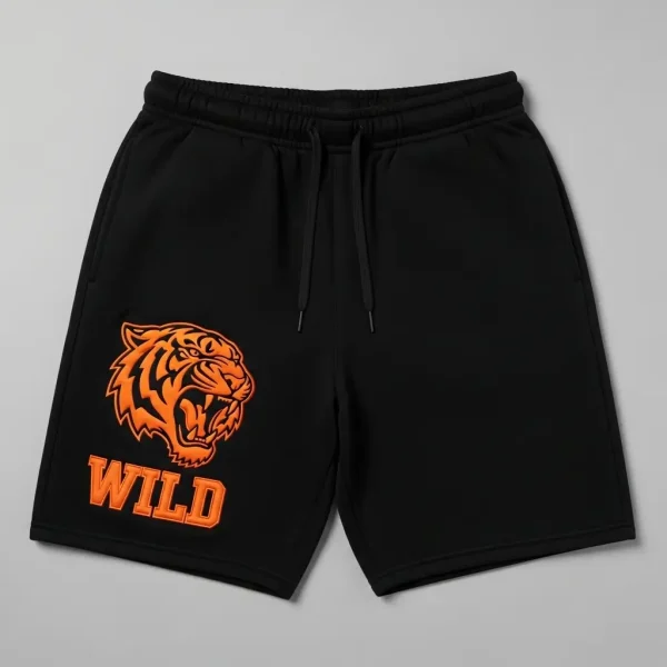 Essential black sweat shorts featuring a raised, 3D puff print logo for added texture.