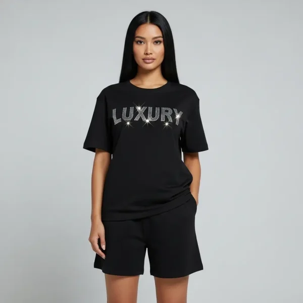 Black rhinestone shorts set.