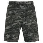 Black urban camo mesh shorts front.