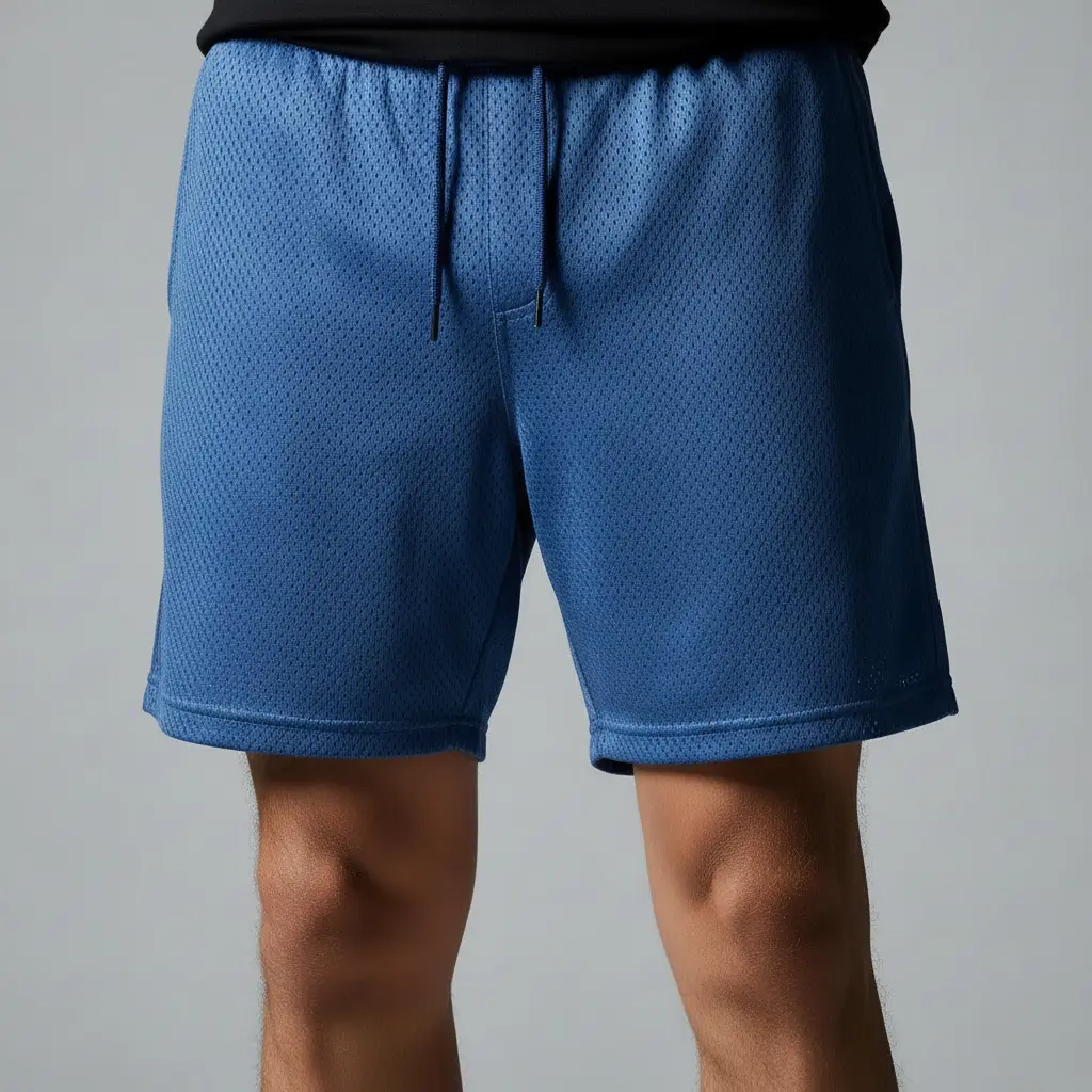 Blue 7 inches inseam sweat shorts.