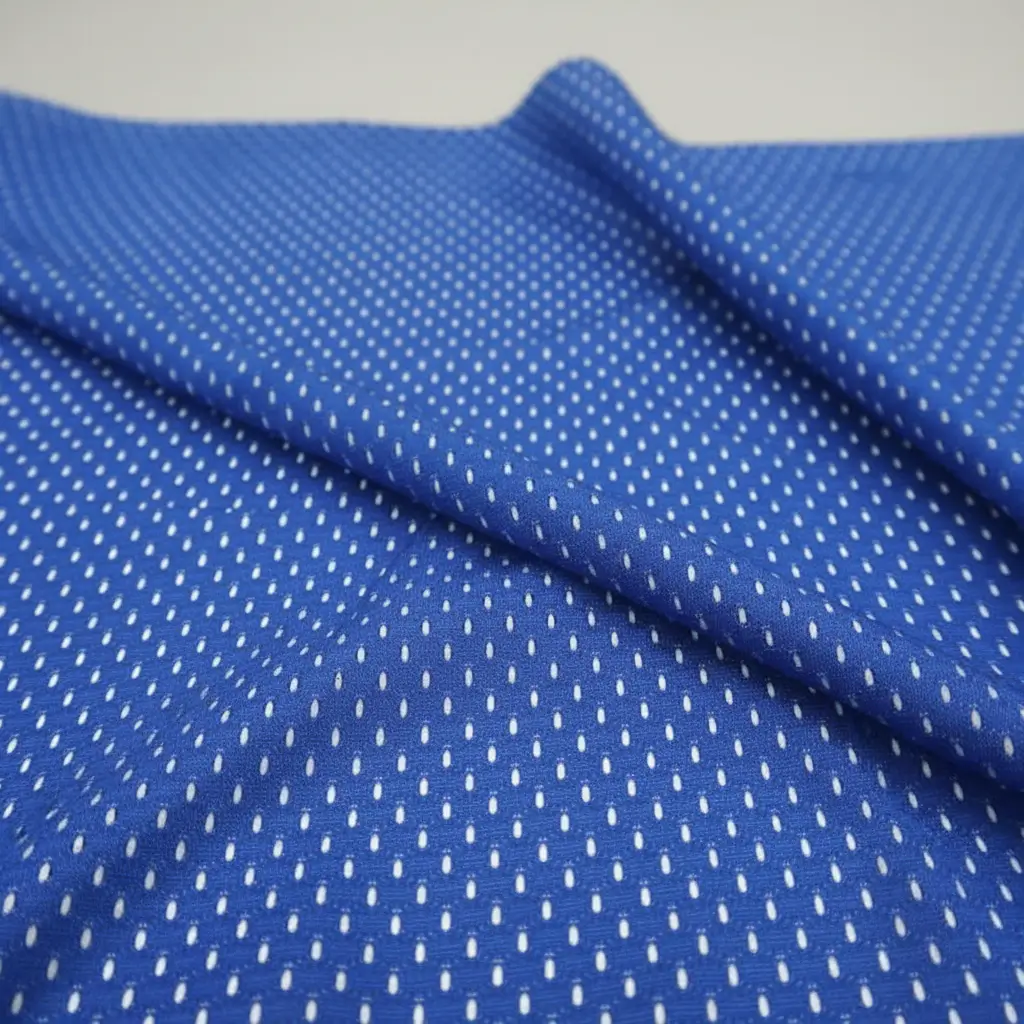 Blue athletic mesh fabric.