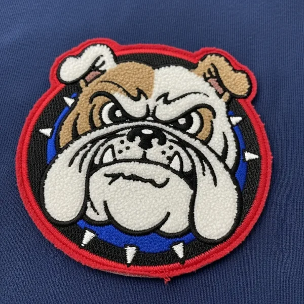 Bulldog mascot chenille patch.