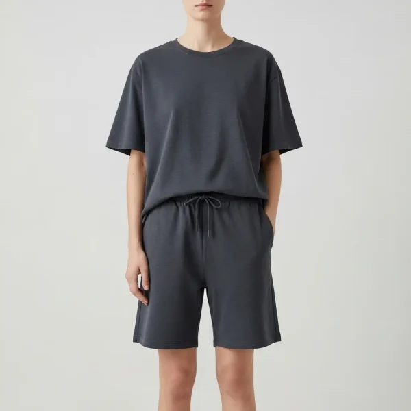 Charcoal regular fit shirt and shorts set.