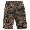Duck hunter camo mesh shorts front.