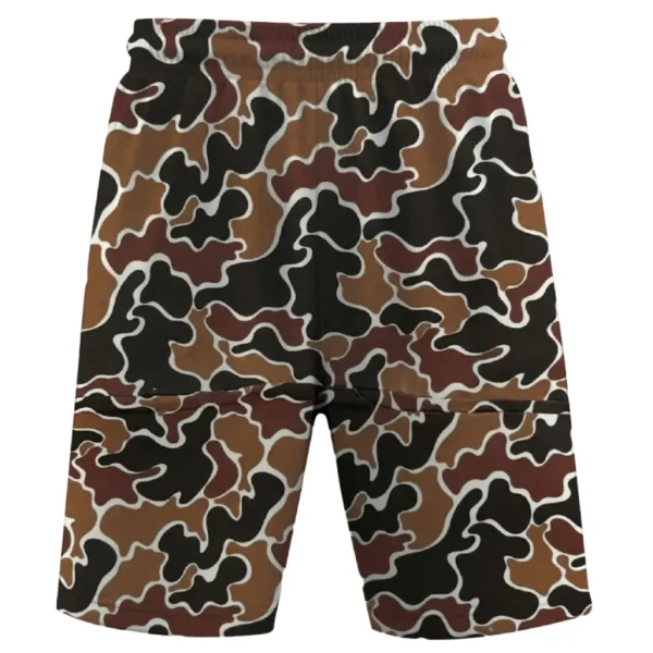 Duck hunter camo mesh shorts front.