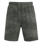 Gray leopard print mesh shorts front.