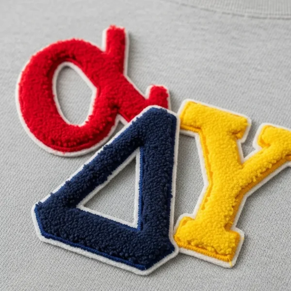 Greek letters alpha, delta, gama chenille patches.