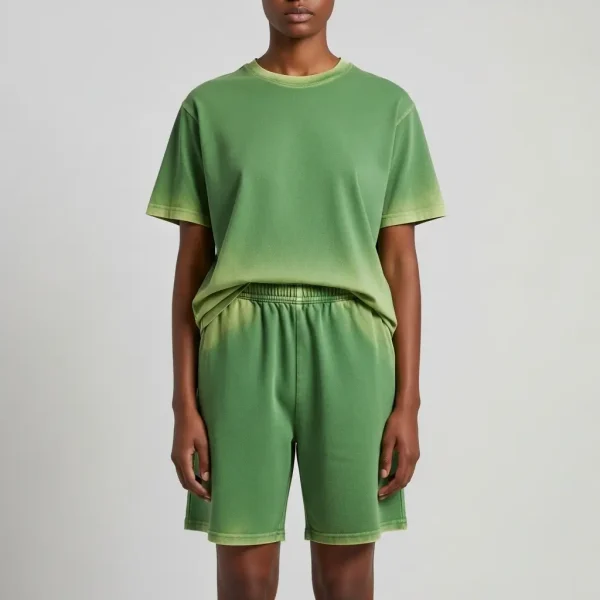 Green sunfaded shorts set.