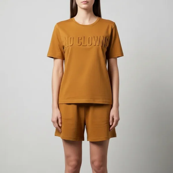 Mustard embossed shorts set.