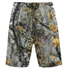 Old timber camo mesh shorts front.