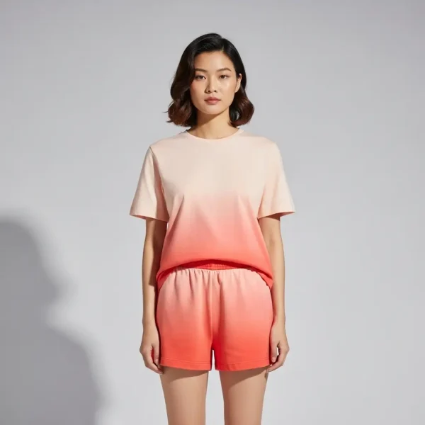 A model wearing ombre shorts set.