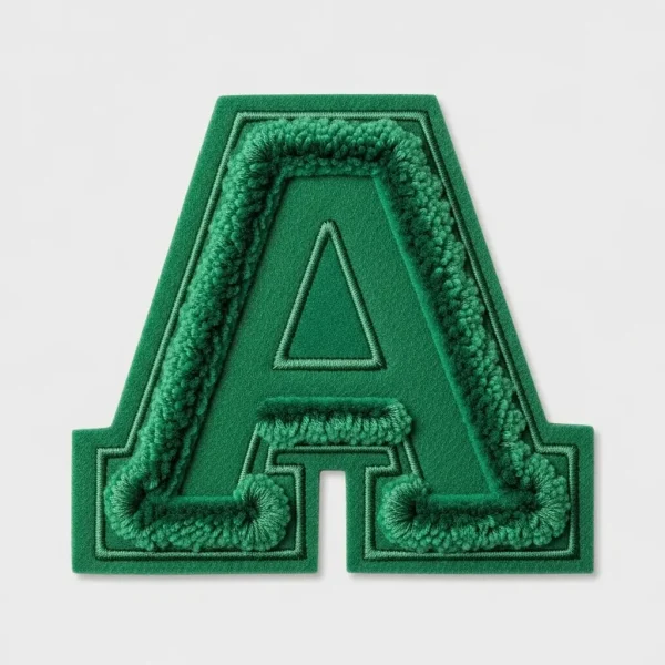 A patch where letter "A" is just an outline of chenille, with the center being plain felt.