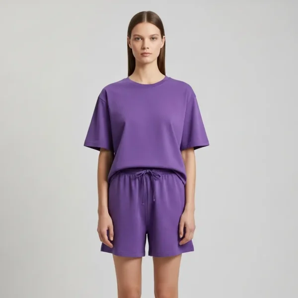 Purple monochrome shorts set.