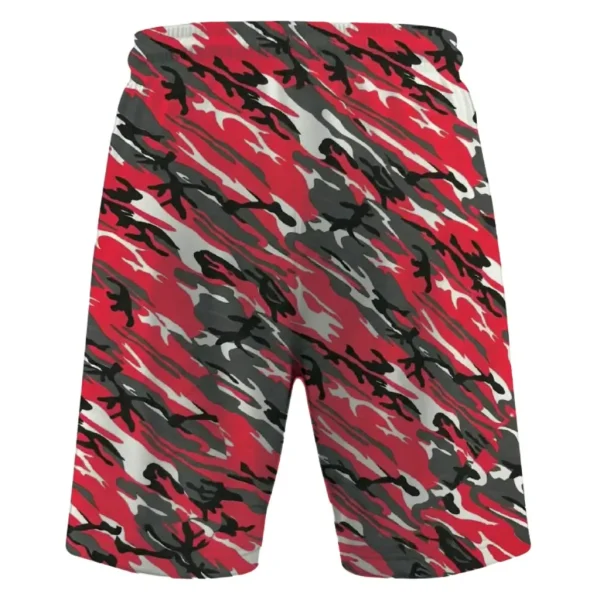 Red woodland camo mesh shorts back.