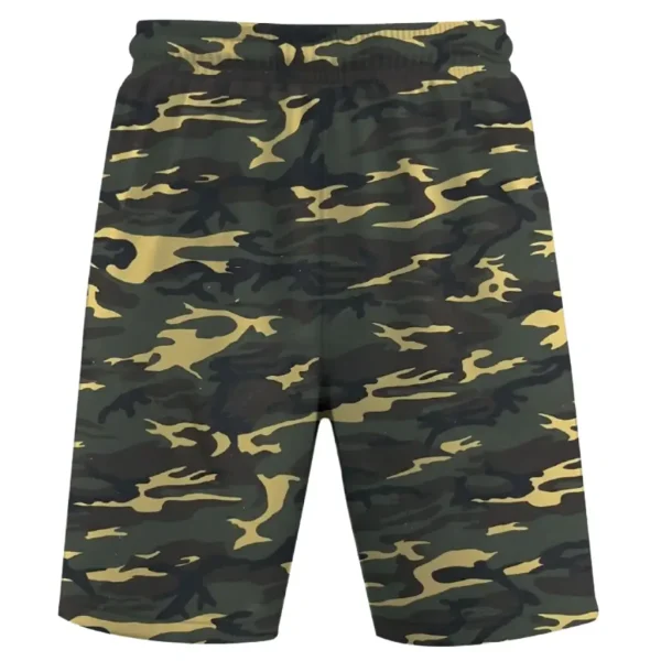 Tiger stripe camo mesh shorts front.