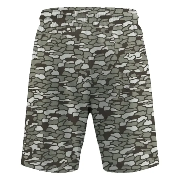 Tree bark camo mesh shorts back.