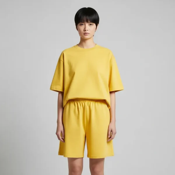 Yellow boxy fit shorts set.