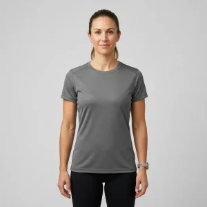 Blank short sleeve dri-fit women's fishing tee front.