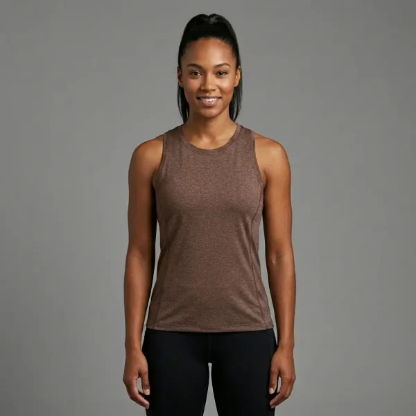 Custom brown dri fit tank top front.