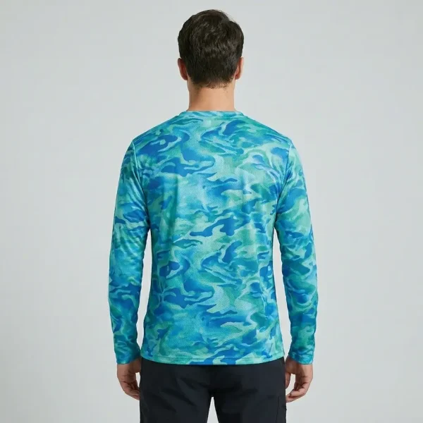 Custom sublimated long sleeve camo fishing shirt back.