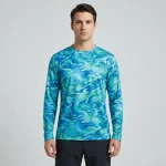 Custom sublimated long sleeve camo fishing shirt front.