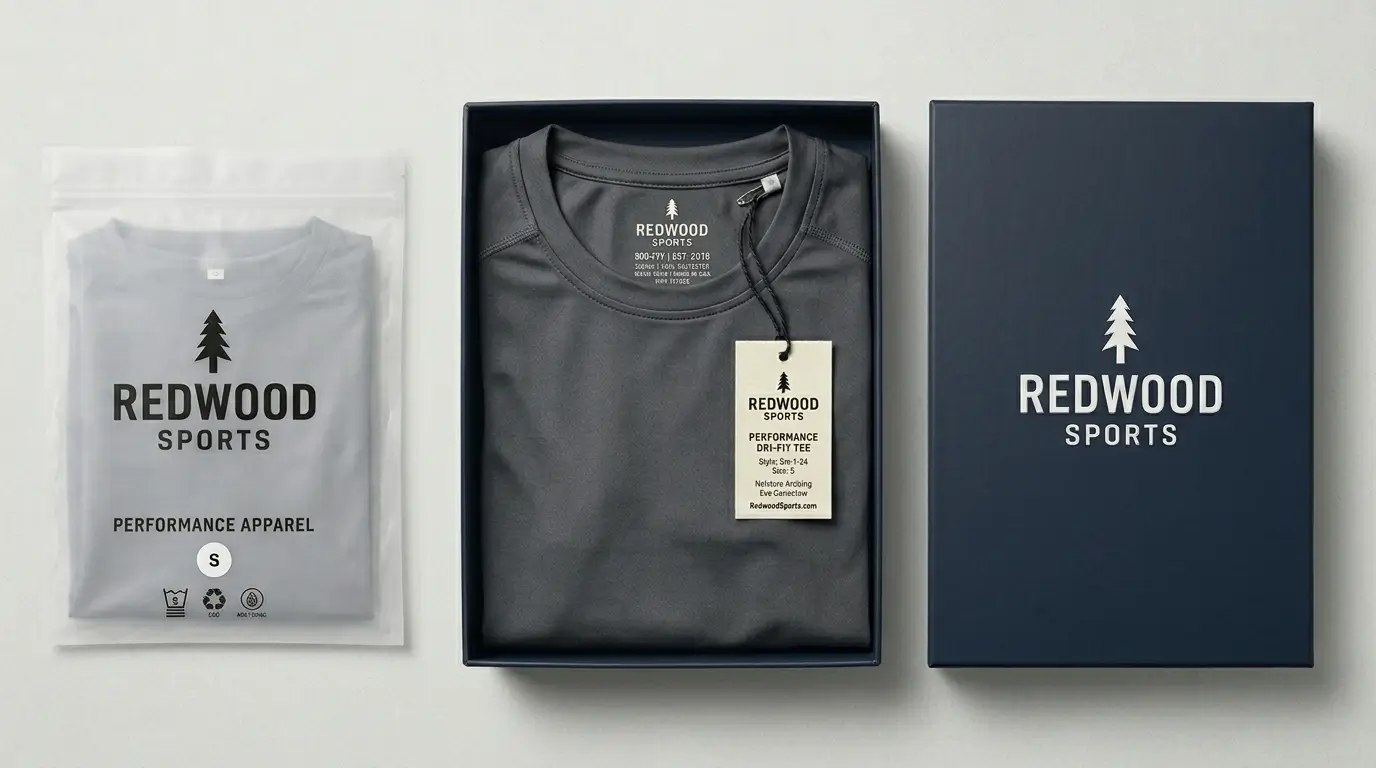 Custom dri fit t-shirt private label packaging.