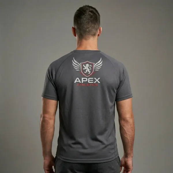 Custom embroidered dri-fit t-shirt back.