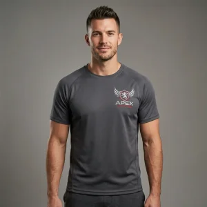 Custom embroidered dri-fit t-shirt front.