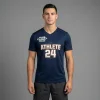 Custom heat transfer vinyl printed v-neck dri-fit t-shirt front.