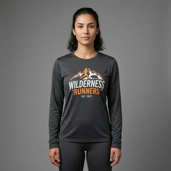 Custom printed long sleeves dri fit t-shirt front.