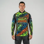 Custom sublimated bass fishing team jersey with collar front.