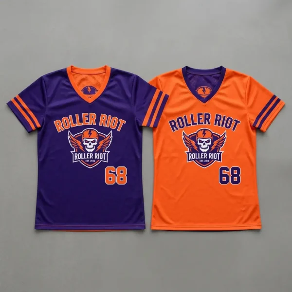 Custom sublimated reversible roller derby jersey front.