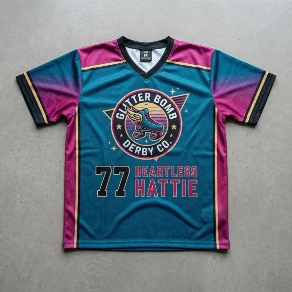 Custom sublimated straight cut roller derby jersey.