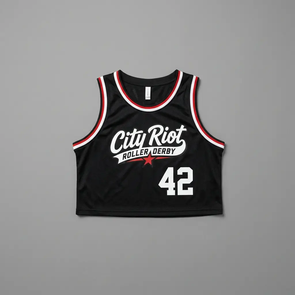 Custom ultra cropped roller derby jersey front.