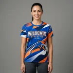 Custom woman sports sublimated dri fit shirt front.