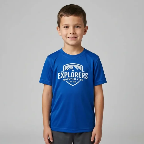 Kid blue custom dri fit t shirt.