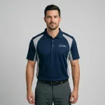 Custom lightweight mesh panel fishing polo shirt front.