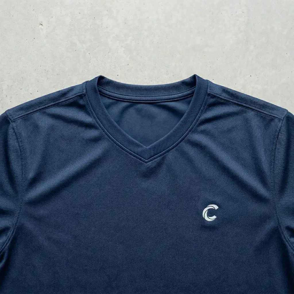 Navy blue v neck dri fit shirt.