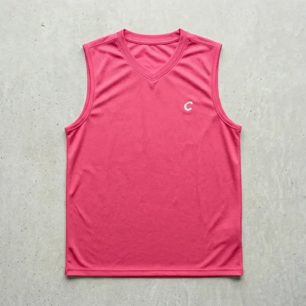 Pink sleeveless dri fit shirt.
