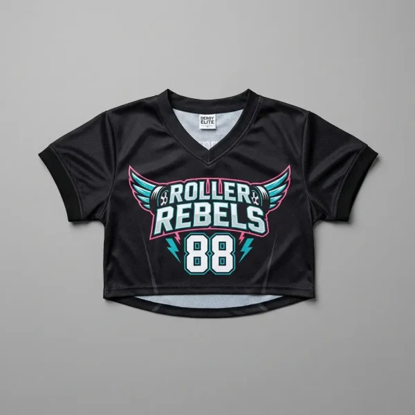 Ultra cropped roller derby jersey.