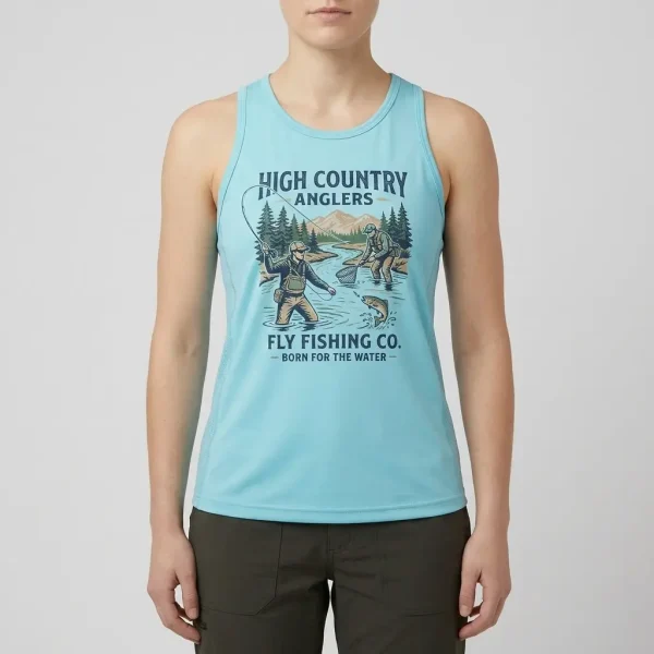 Women's upf 50+ sleeveless fishing tank top front.