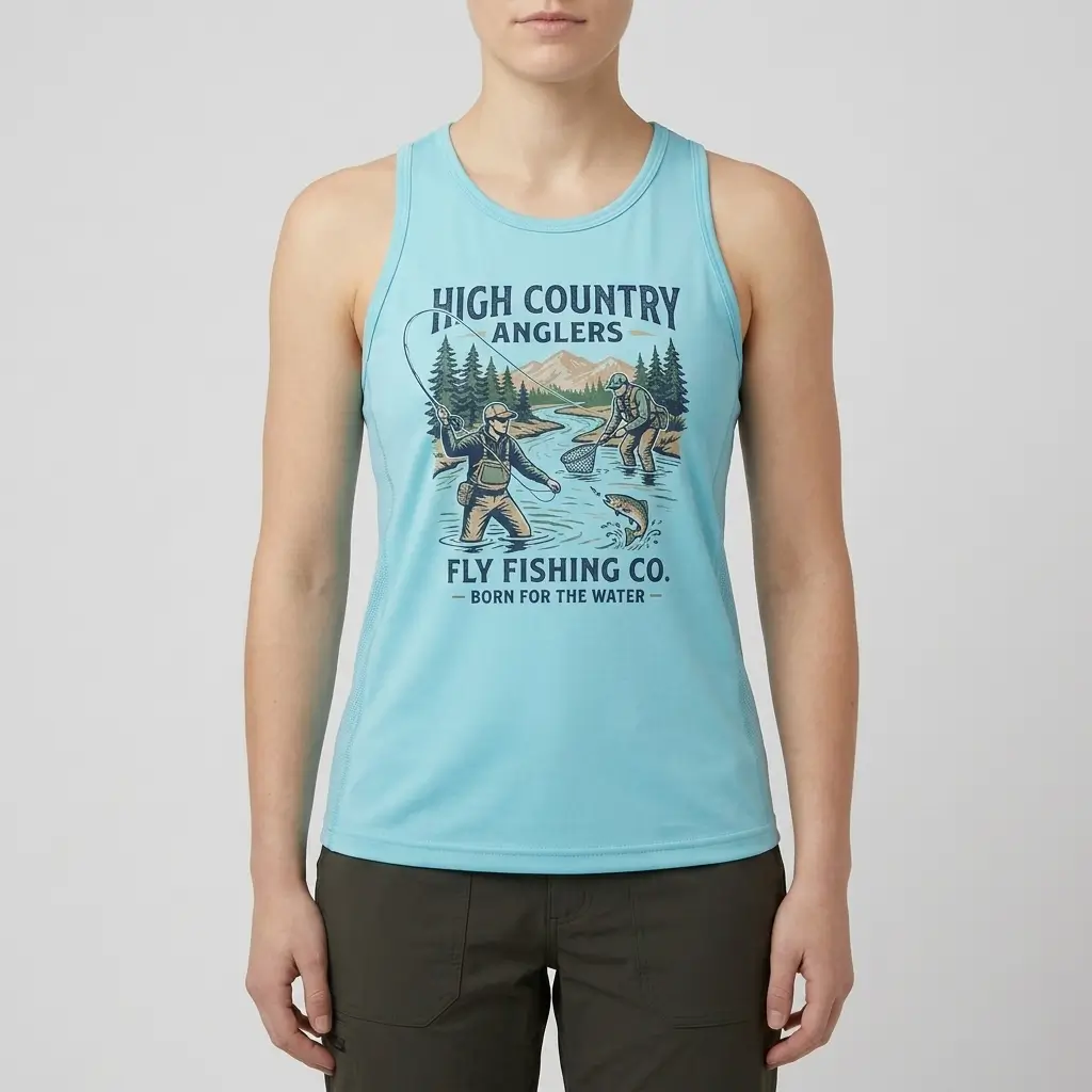 Women's upf 50+ sleeveless fishing tank top front.