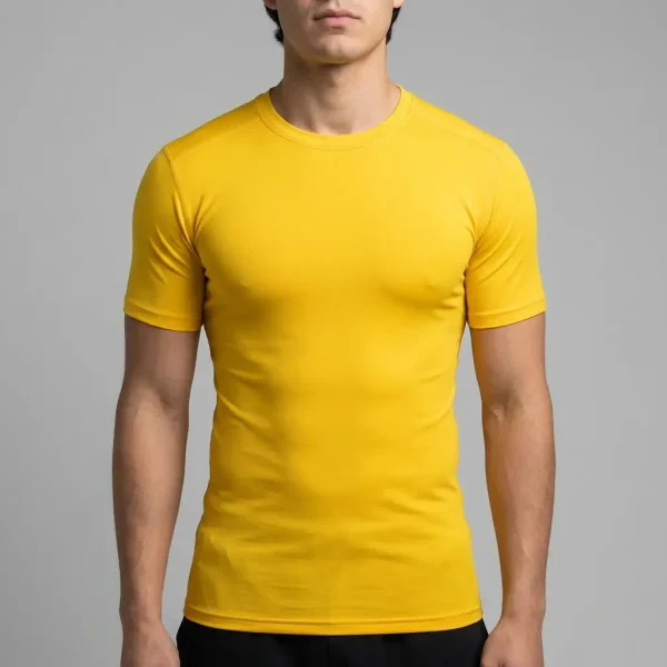 Yellow compression fit dri fit t shirt.