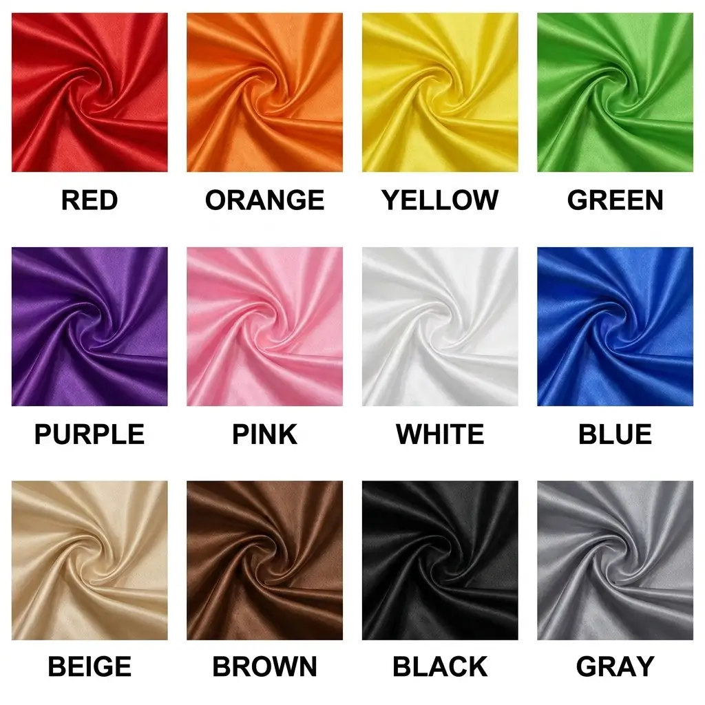 12 Basic satin fabric colors.