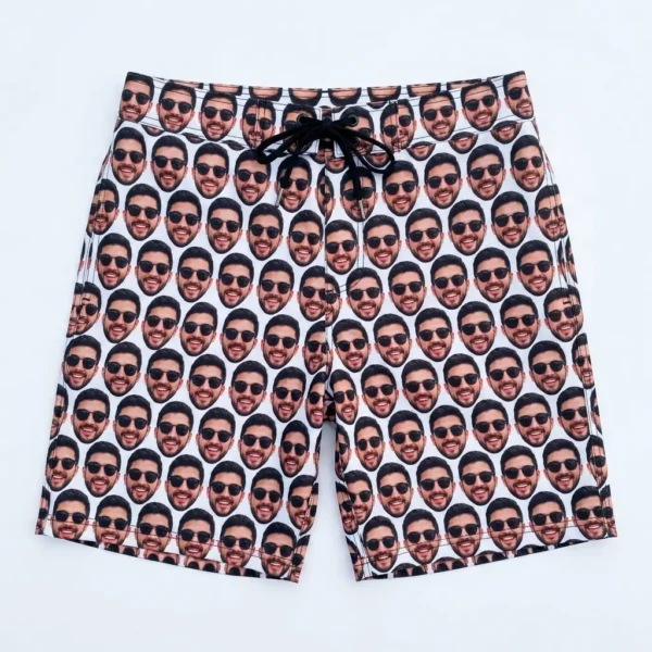 All over face printed board shorts.