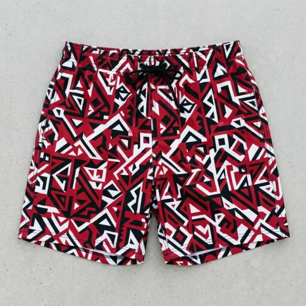 All over printed tile pattern swim trunks.